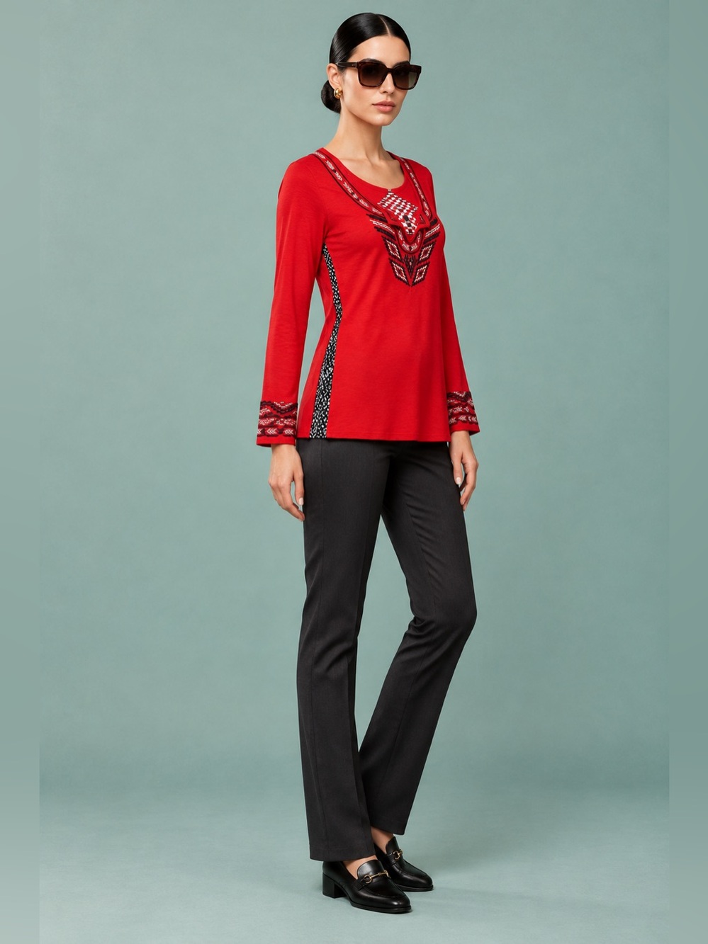 Lucky Brand Aztec Print Intricate Southwestern-Style Embroidery Long Sleeves XL